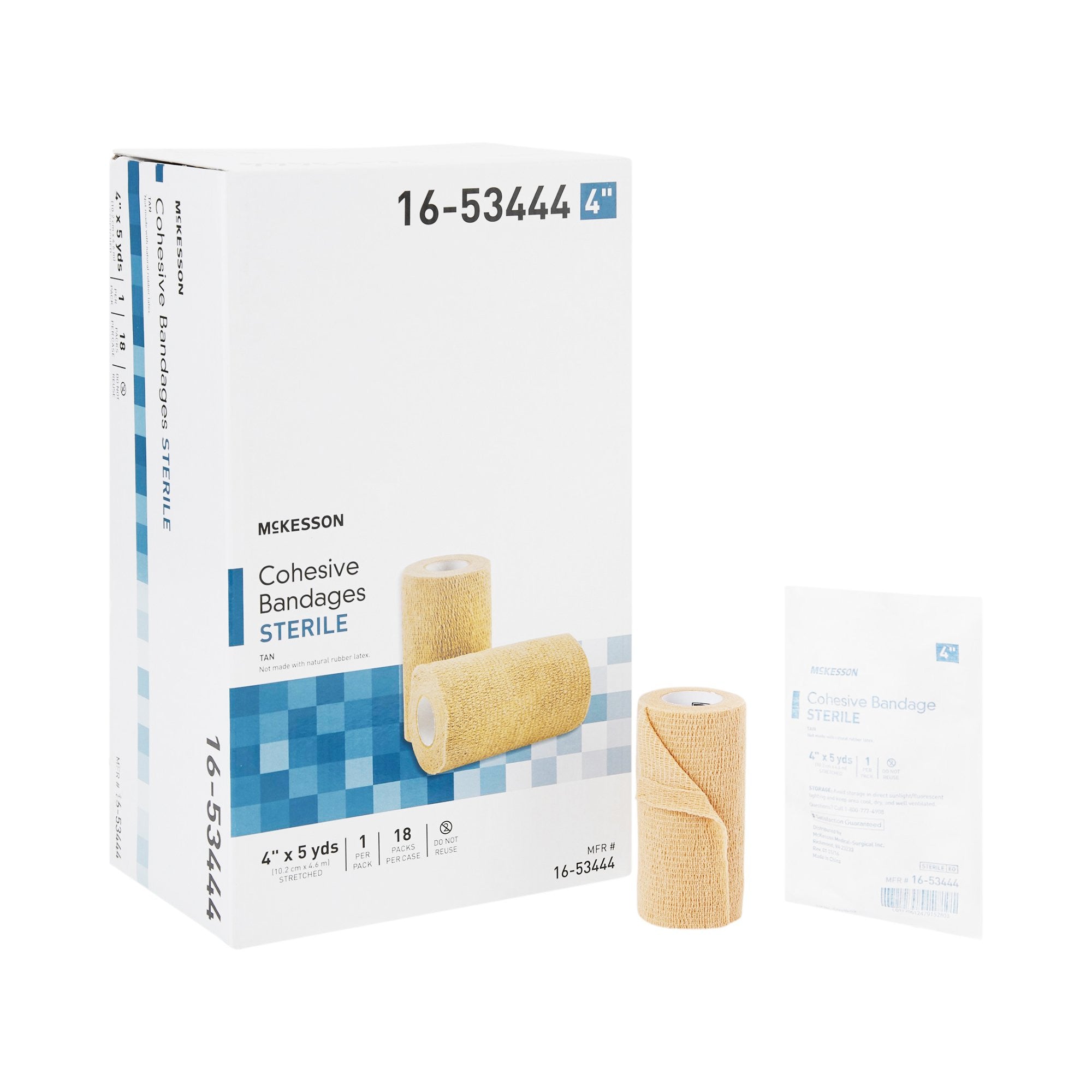 520553 - McKesson - Cohesive Bandage McKesson 4 Inch x 5 Yard Self-Adherent Closure Tan Sterile Standard Compression 16-53444 Case of 18, (CS)