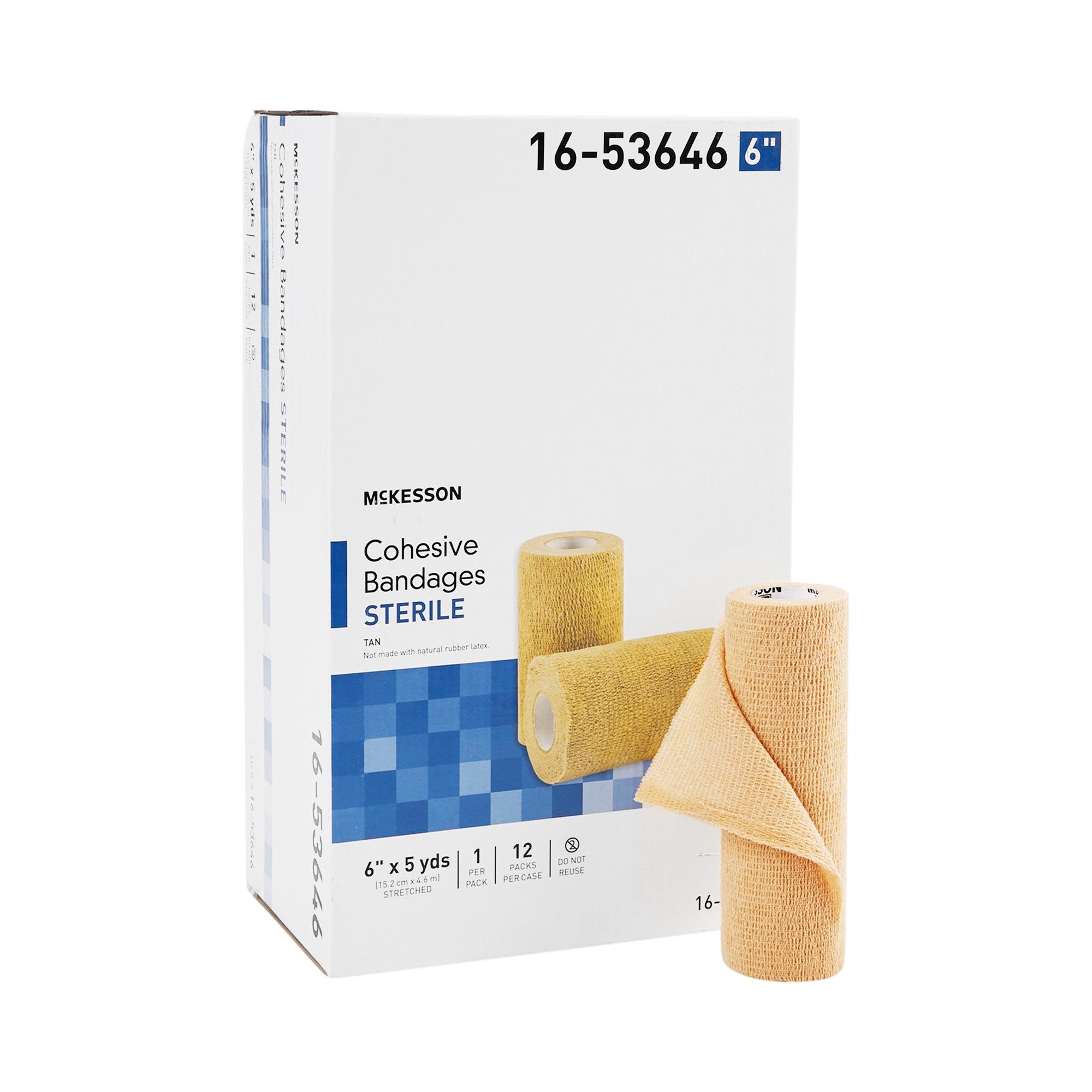 520554 - McKesson - Cohesive Bandage McKesson 6 Inch x 5 Yard Self-Adherent Closure Tan Sterile Standard Compression 16-53646 Case of 12, (CS)