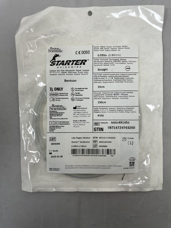 49145 - BOSTON SCIENTIFIC - Starter PTFE Coated Straight Tip Bentson Guidewire, 150 cm Length, (EA) - ( Expiry Date: 2025-02-28 )
