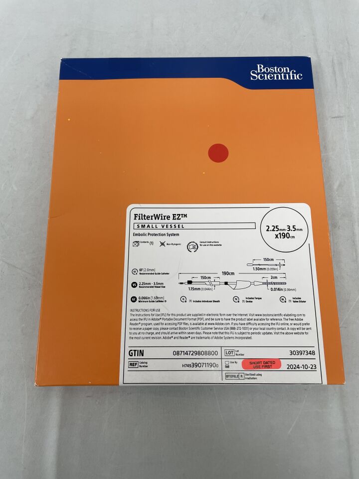 39071190 - BOSTON SCIENTIFIC - FilterWire EZ Small Vessel Embolic Protection System 2.25mm-3.5mm 190cm, (BX/1) - ( Expiry Date: 2024-10-23 )