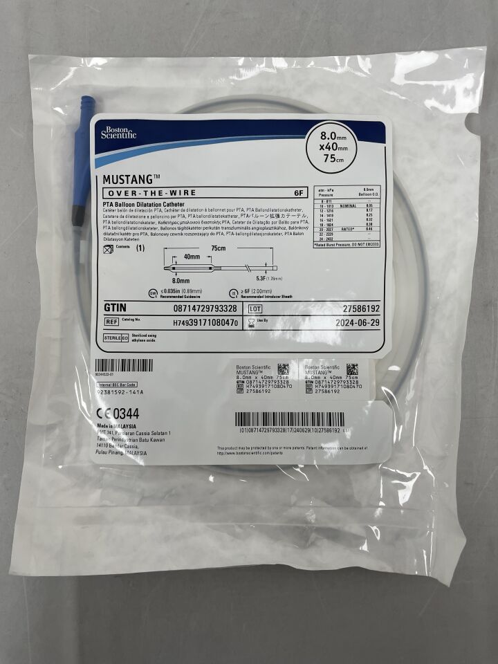 3917108047 - BOSTON SCIENTIFIC - Mustang OTW PTA Balloon Dilatation Catheter - 8.0mm x 40mm x 75cm, () - ( Expiry Date: 2024-06-29 )