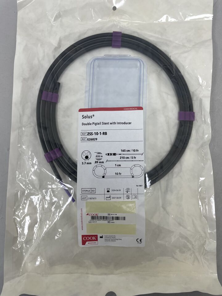 G26829 - COOK - Solus Double Pigtail Stent with Introducer, 10F x 1cm, (EA) - ( Expiry Date: 2024-06-09 )