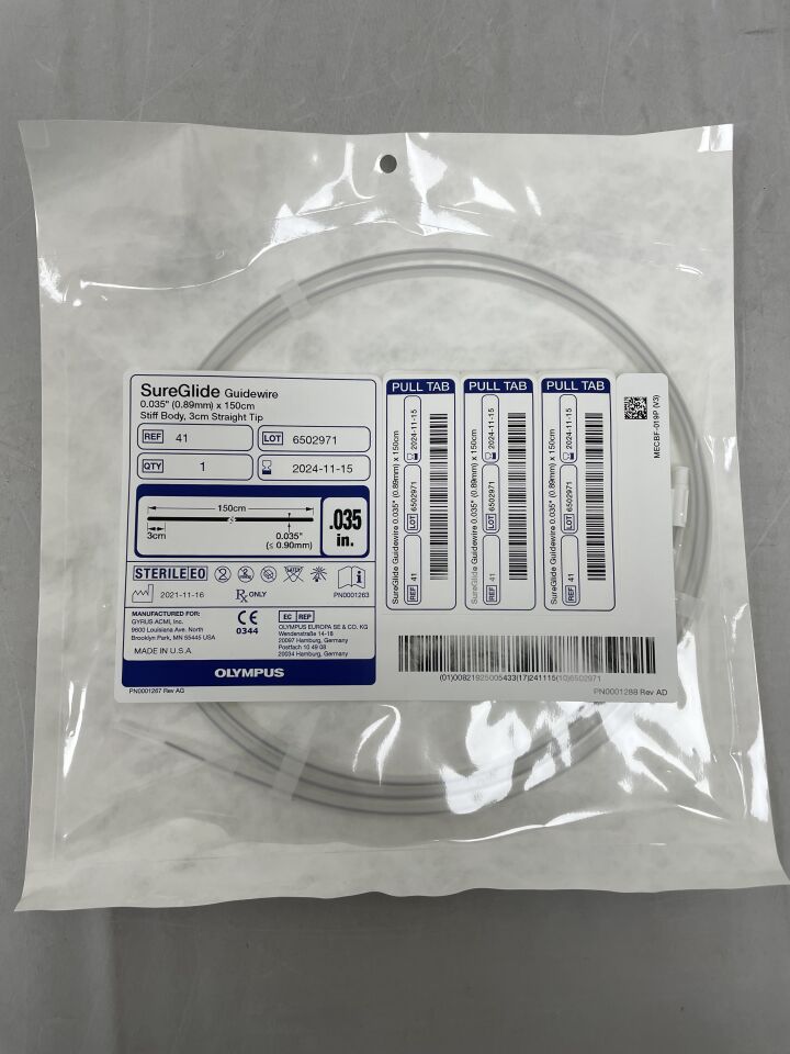 41BX - GYRUS ACMI - sureglide guidewire 0.035" x 150cm stiff body, 3cm straight tip, (EA) - ( Expiry Date: 2024-11-15 )