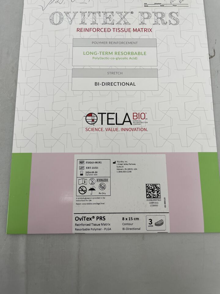 P20263-0815G - TELA BIO - OVITEX PRS Reinforced Tissue Matrix, 8 x15cm, (BX/3) - ( Expiry Date: 2024-09-30 )