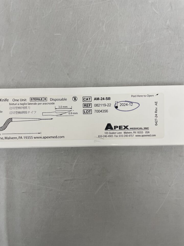 AM-24-SB - APEX MEDICAL - Sidecutting Arachnoid Knife, 3.0 x 0.9mm, (BX/1) - ( Expiry Date: 2024-12-31 )