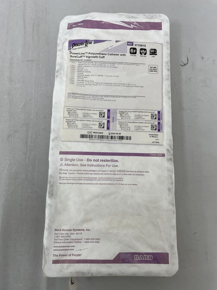 730610 - BARD - PowerLine 6F CV Catheter, Triple Lumen, Intermediate Tray, (EA) - ( Expiry Date: 2024-06-30 )