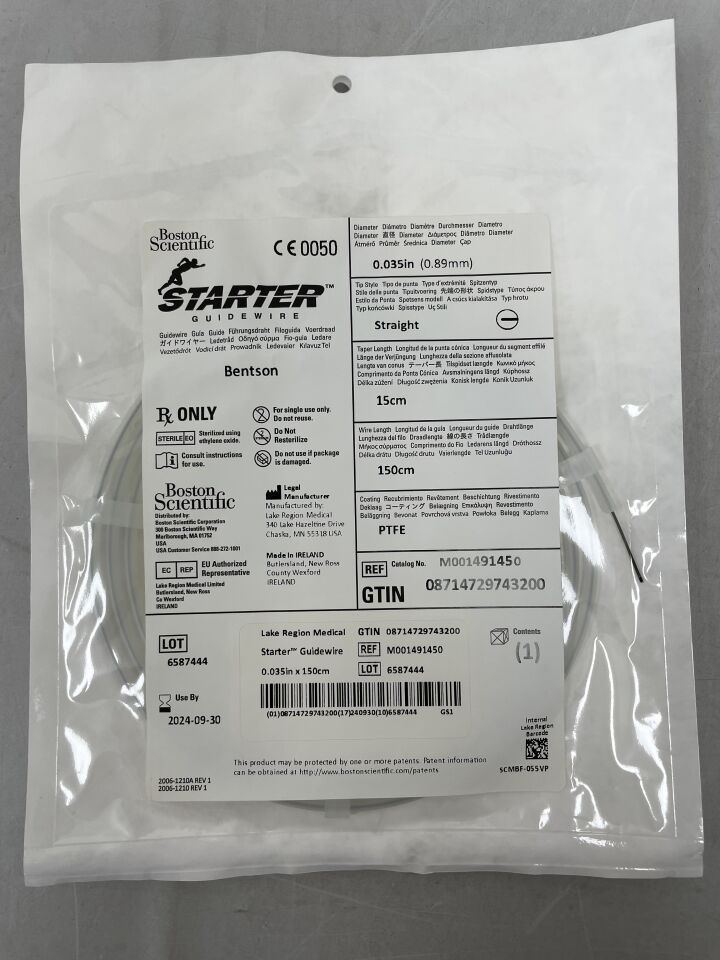 49145 - BOSTON SCIENTIFIC - Starter Guidewire - Bentson Straight - .035" x 150cm, (EA) - ( Expiry Date: 2024-09-30 )
