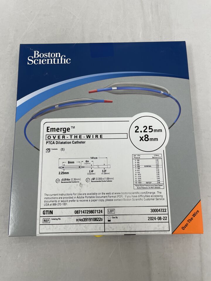 391910822 - BOSTON SCIENTIFIC - Emerge OTW PTCA Dilatation Catheter - 2.25mm x 8mm, (BX/1) - ( Expiry Date: 2024-08-22 )