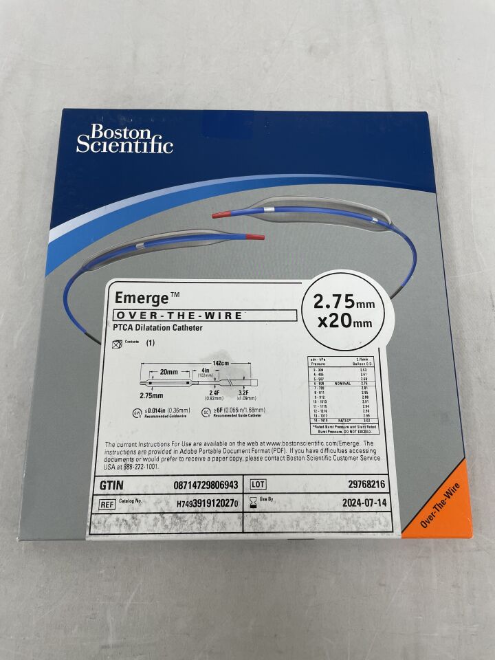 391912027 - BOSTON SCIENTIFIC - Emerge OTW PTCA Dilatation Catheter - 2.75mm x 20mm, (BX/1) - ( Expiry Date: 2024-07-14 )