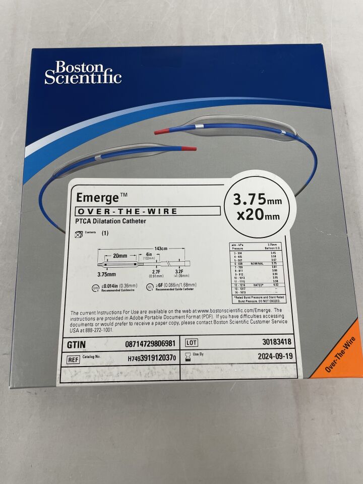 391912037 - BOSTON SCIENTIFIC - Emerge OTW PTCA Dilatation Catheter - 3.75mm x 20mm, (BX/1) - ( Expiry Date: 2024-09-19 )