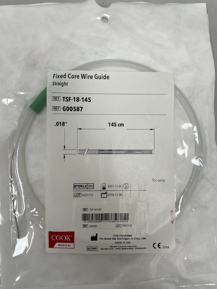 G00587 - COOK - Fixed Core Wire Guide, Straight, .018" x 145cm, (EA) - ( Expiry Date: 2024-06-21 )
