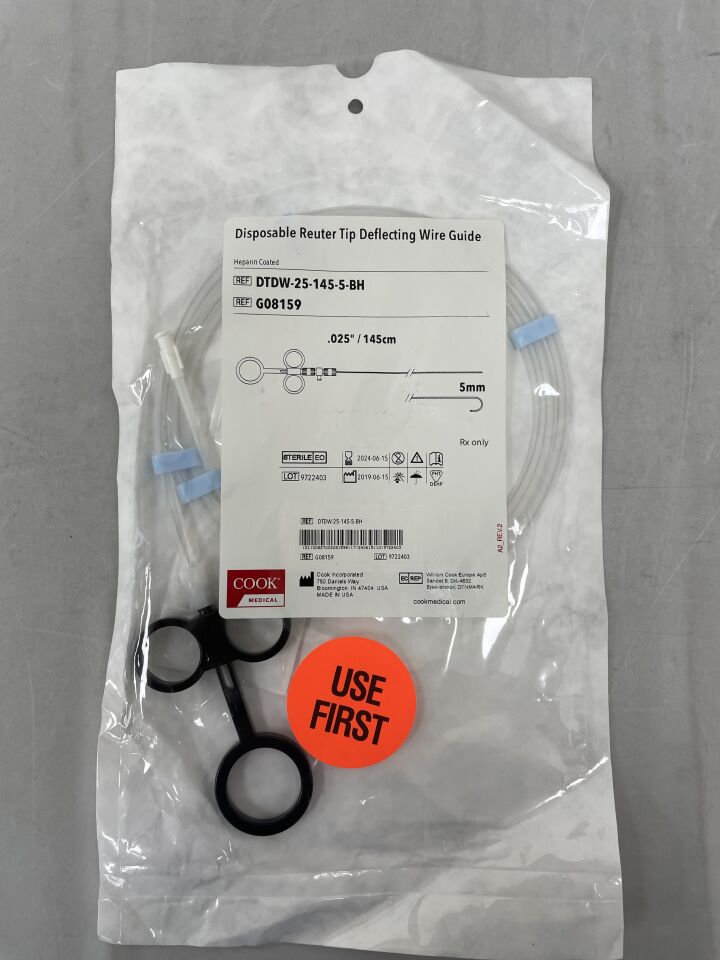 G08159 - COOK - Reuter Tip Deflecting Wire Guide w/Heparin 0.025" x 145cm, (EA) - ( Expiry Date: 2024-06-15 )