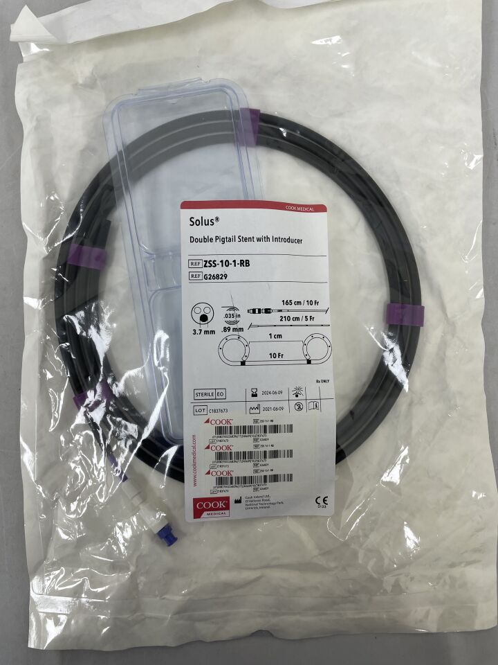 G26829 - COOK - Solus Double Pigtail Stent with Introducer, 10F x 1cm, (EA) - ( Expiry Date: 2024-06-09 )