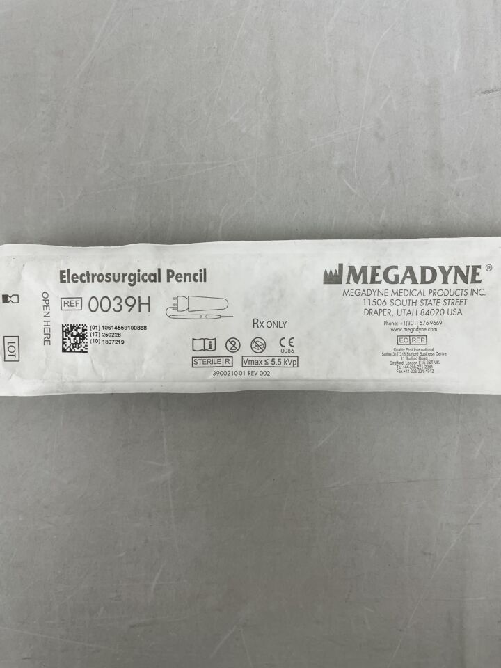 0039H - ETHICON - megadyne electrosurgical pencil button switch non coated blade electrode 10 ft (3 m) cord holster, (EA) - ( Expiry Date: 2025-02-28 )