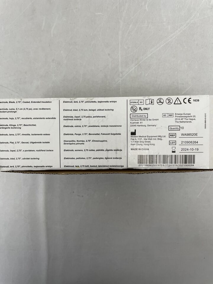 WA98520E - OLYMPUS - Open-surgery electrosurgical electrode, monopolar, single-use.Electrode, Blade, 2.75", Coated, Extended Insulation, (BX/10) - ( Expiry Date: 2024-10-19 )