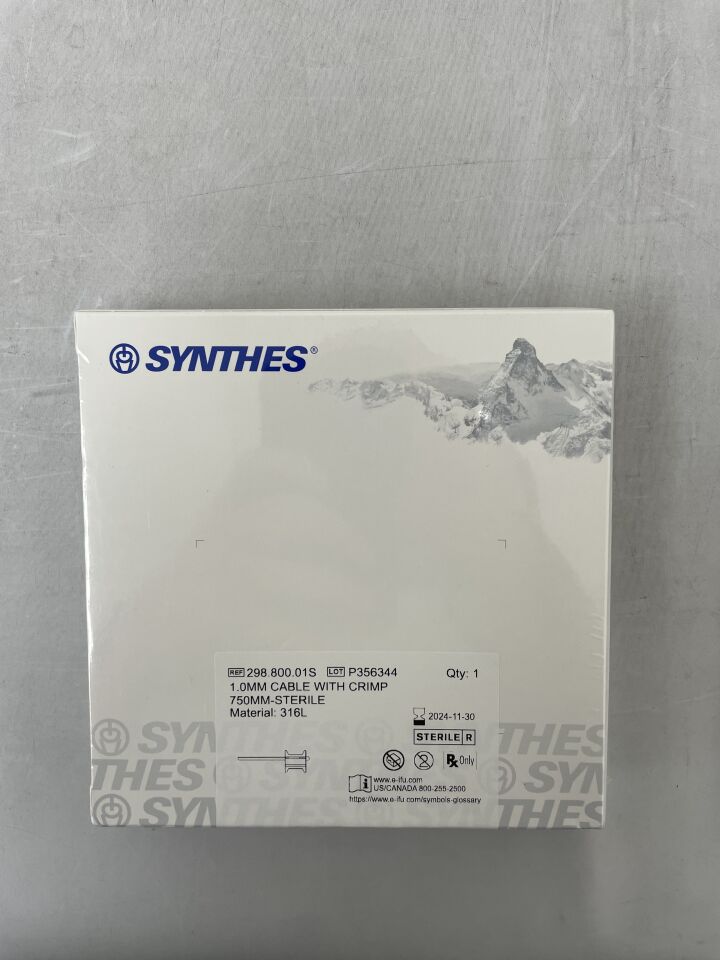 298.800.01S - SYNTHES - DePuy Synthes Stainless Steel Cable with Crimp, 1 dia. x 750 mm Length, Sterile, (BX/1) - ( Expiry Date: 2024-11-30 )