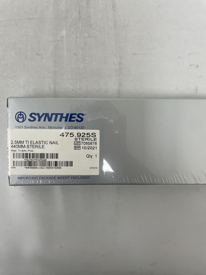 475.925S - SYNTHES - Titanium Alloy Elastic Nail, 2.5 x 440mm, Pink, (BX/1) - ( Expiry Date: 2021-10-01 )