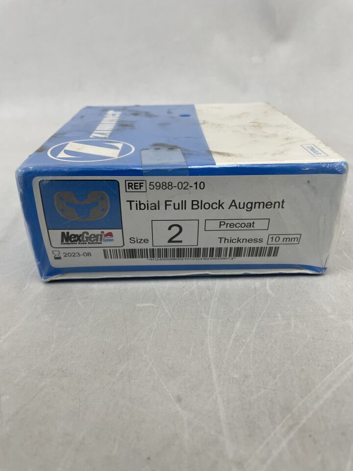 5988-02-10 - ZIMMER - NexGen Complete Knee System, Tibial Full Block Augment, Size- 2, Thickness- 10mm, (BX/1) - ( Expiry Date: 2023-08-31 )