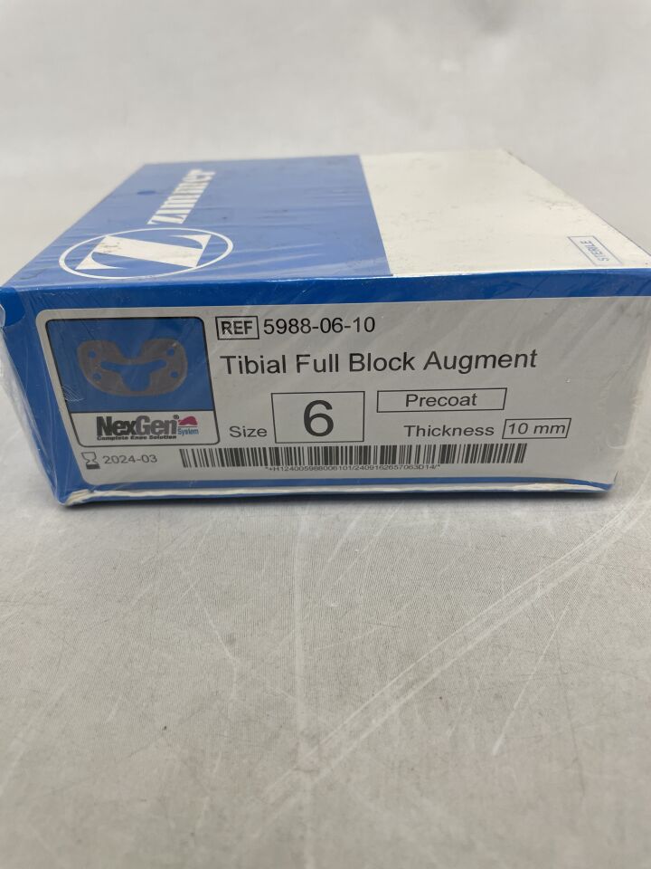 5988-06-10 - ZIMMER - NexGen Complete Knee System, Tibial Full Block Augment, Size- 6, Thickness- 10mm, (BX/1) - ( Expiry Date: 2024-03-31 )