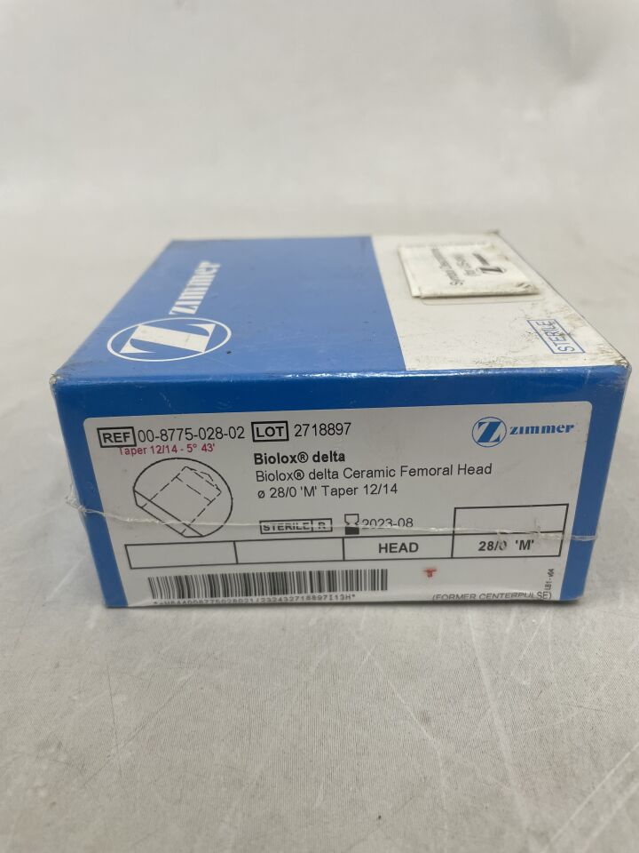 00-8775-028-02 - ZIMMER - Biolox Delta, Ceramic Femoral Head, M, 28/0, Taper 12/14, (BX/1) - ( Expiry Date: 2023-08-31 )