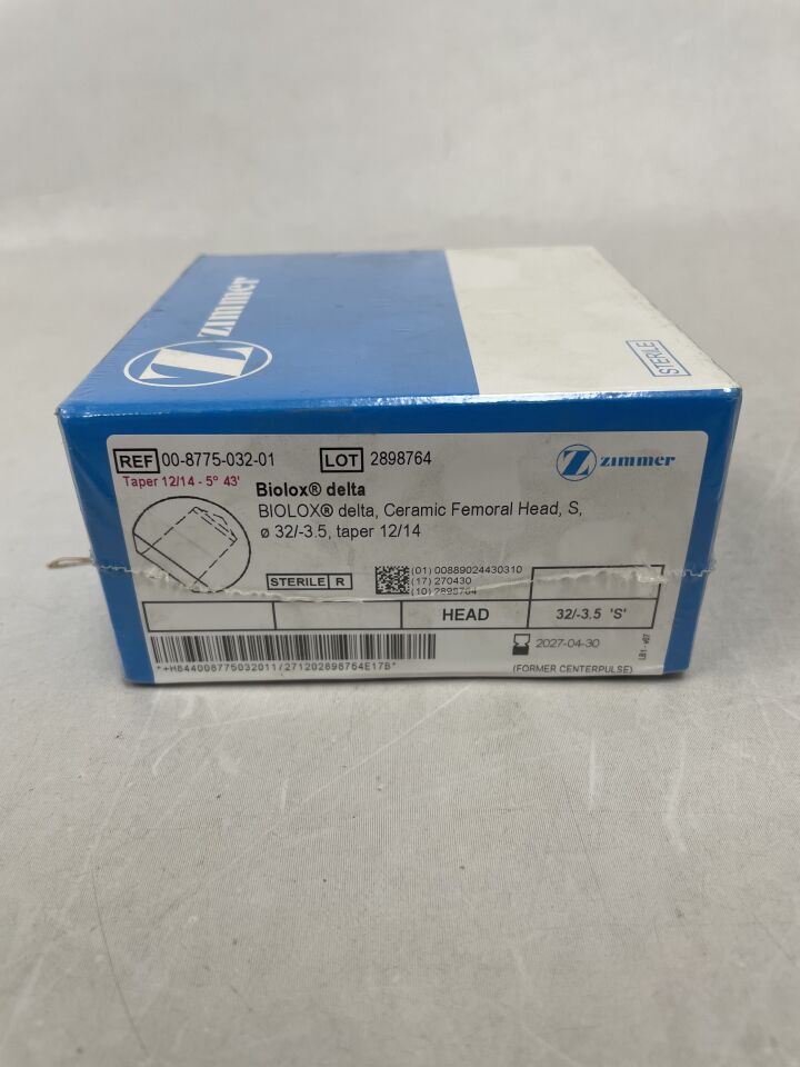 00-8775-032-01  -  ZIMMER  -  Biolox Delta, Ceramic Femoral Head, S, 32/-3.5, Taper 12/14 , ( BX/1 )  -  ( Expiry Date : 2027-04-30 )