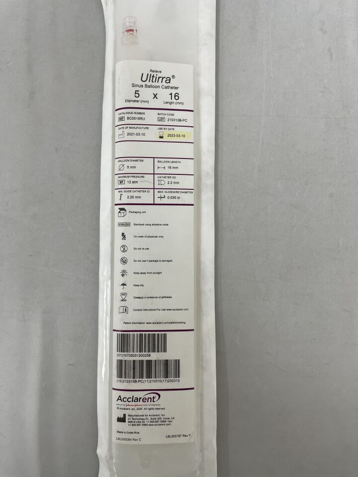 BC0516RU - ACCLARENT - Relieva Ultirra Sinus Balloon Catheter, 5mm x 16mm, () - ( Expiry Date: 2024-09-22 )