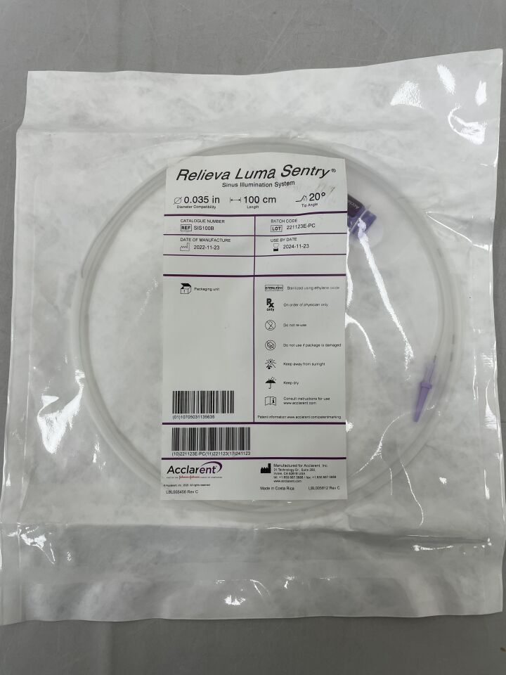 SIS100B - ACCLARENT - RELIEVA LUMA SENTRY SINUS ILLUMINATION SYSTEM, 100cm length, 20 degree tip angle, (EA) - ( Expiry Date: 2024-11-23 )