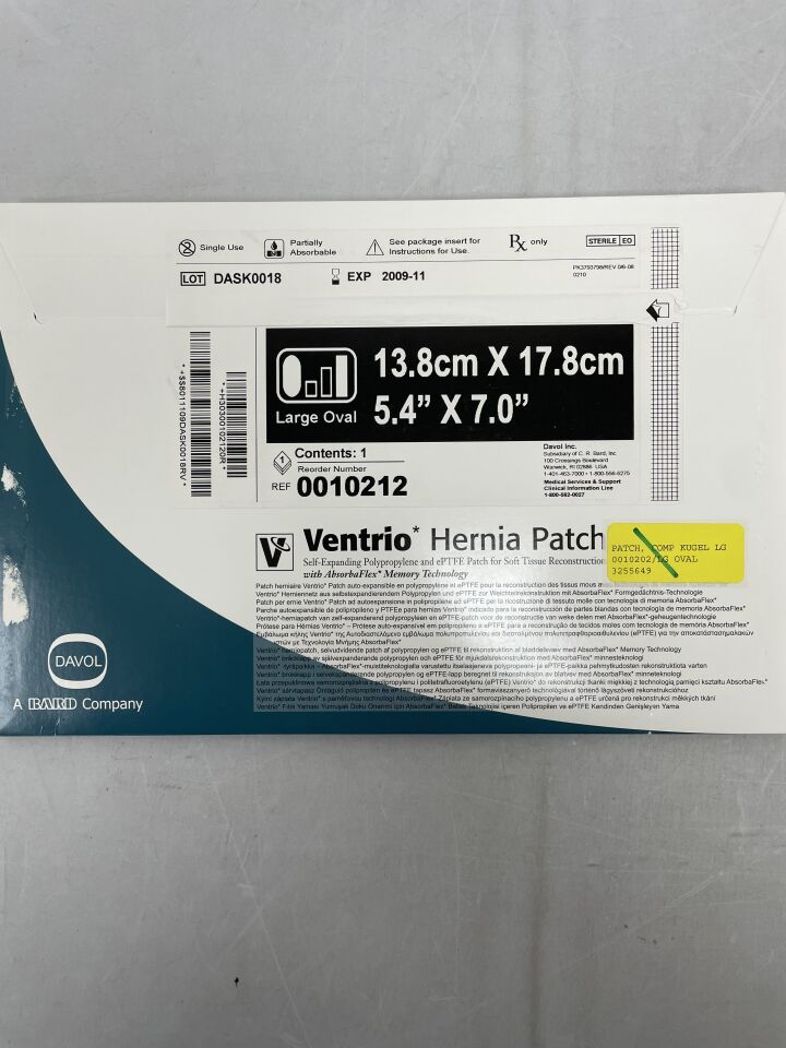 10212 - BARD - Ventrio Hernia Patch Large Oval with ePTFE 13.8cm x 17.8cm, (BX/1) - ( Expiry Date: 2009-11-01 )