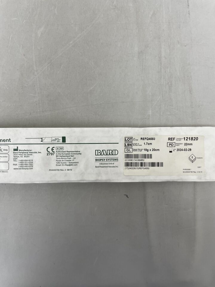 121820 - BARD - Monopty Disposable Core Biopsy Instrument, 18G Needle, 20 cm Length, (EA) - ( Expiry Date: 2024-02-29 )