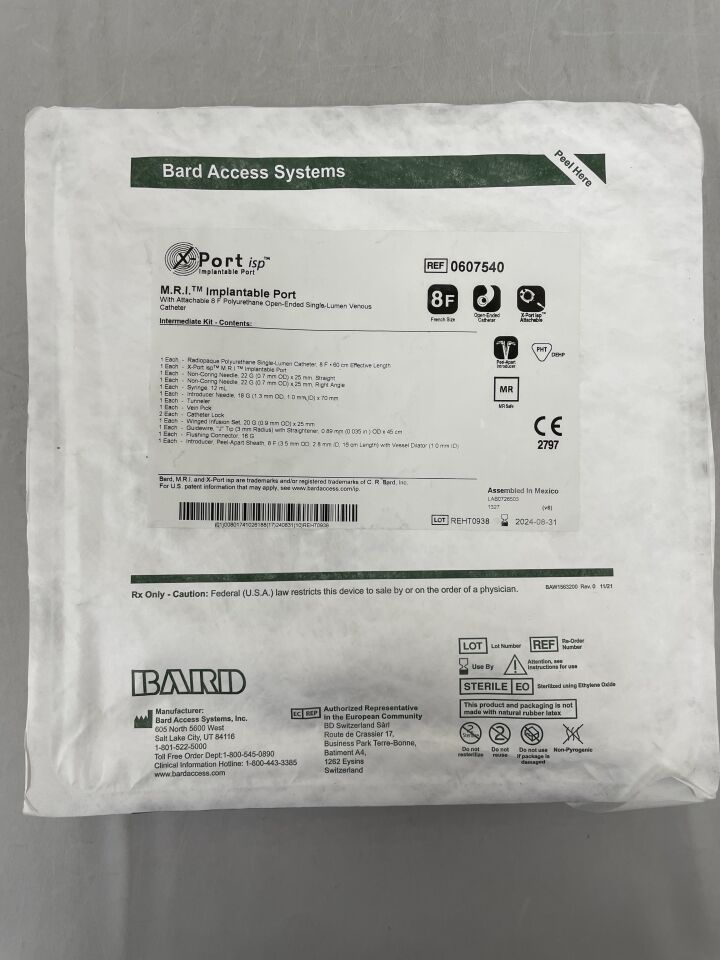 607540 - BARD - X-Port isp Implantable Port with 8F Attachable Polyurethane, Silicone, (EA) - ( Expiry Date: 2024-08-31 )