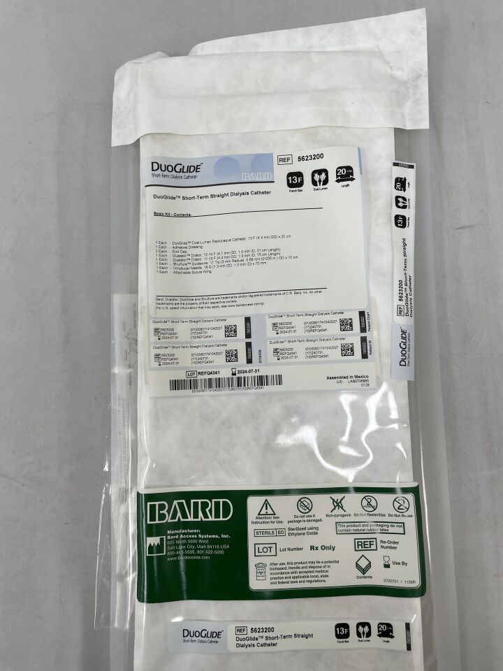 5623200 - BARD - DuoGlide 13F Short-Term Dual Lumen Dialysis Catheter Kit, Standard, Straight 20cm, (EA) - ( Expiry Date: 2024-07-31 )