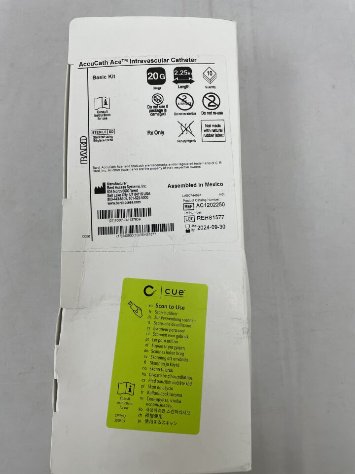AC1202250 - BARD - AccuCath Ace Intravascular Catheter, Basic 20G x 2.25", (BX/10) - ( Expiry Date: 2025-02-28 )