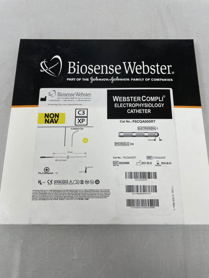 F6CQA005RT - BIOSENSE WEBSTER - WebsterCompli Electrophysiology Catheter - Fixed Curve - 5mm - F-Type/Black - 6Fr x 115cm, (BX/1) - ( Expiry Date: 2024-08-24 )