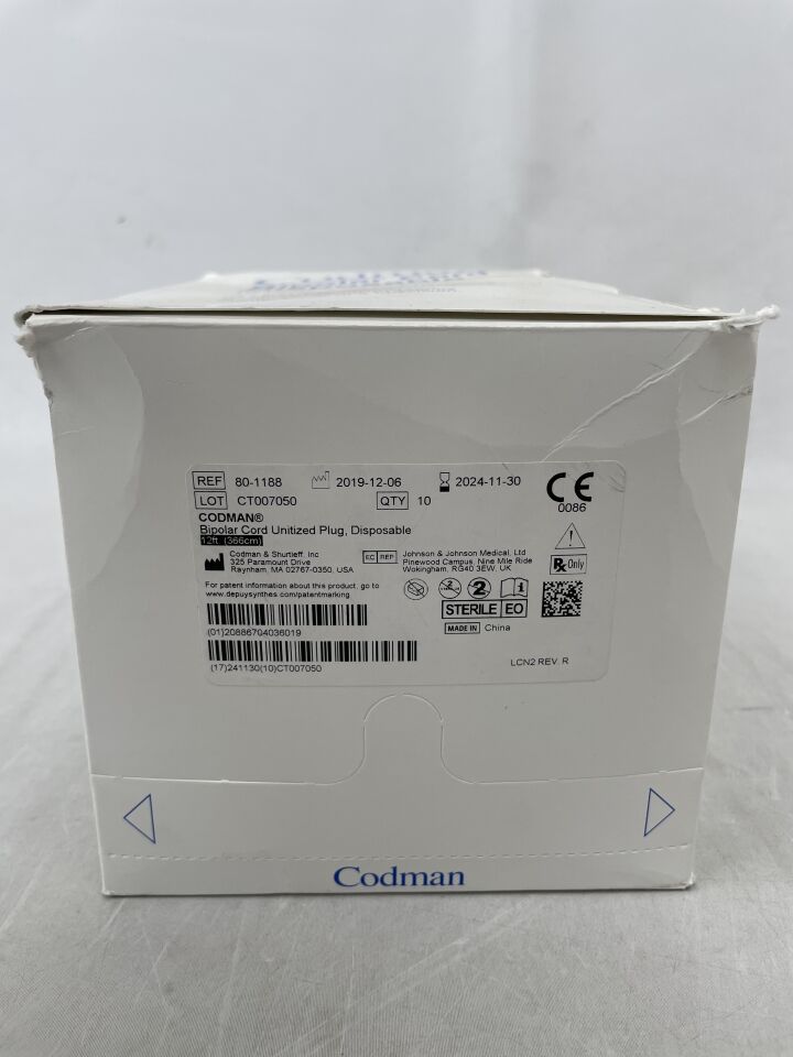80-1188 - CODMAN - Bipolar Cord Unitized Plug, Disposable 12ft. (366cm), (BX/10) - ( Expiry Date: 2024-11-30 )
