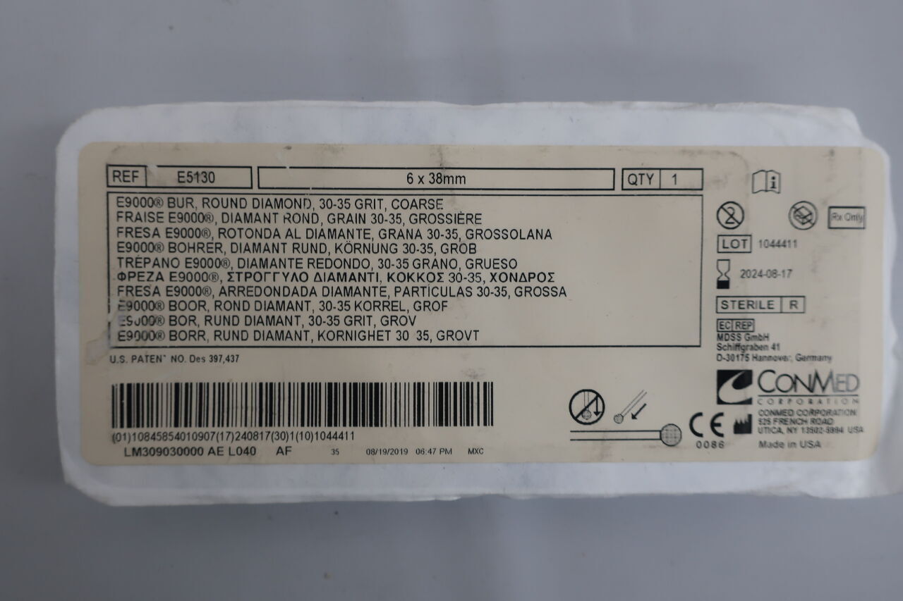 E5130 - CONMED - 6 x 38mm e9000 bur, round diamond, 30-35 grit, coarse, (EA) - ( Expiry Date: 2024-01-28 )