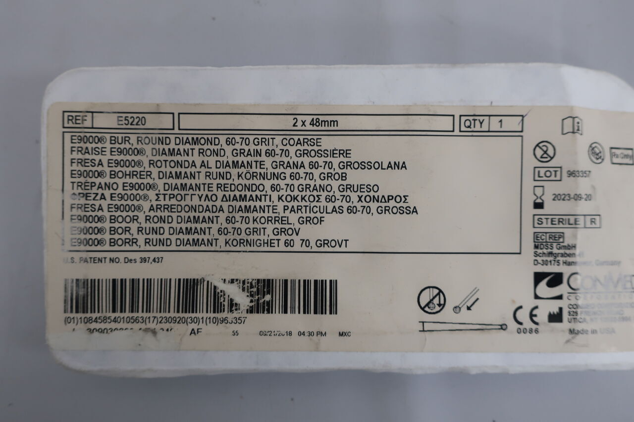E5220 - CONMED - 2 x 48mm e9000 bur, round diamond, 60-70 grit, coarse, (EA) - ( Expiry Date: 2024-07-27 )