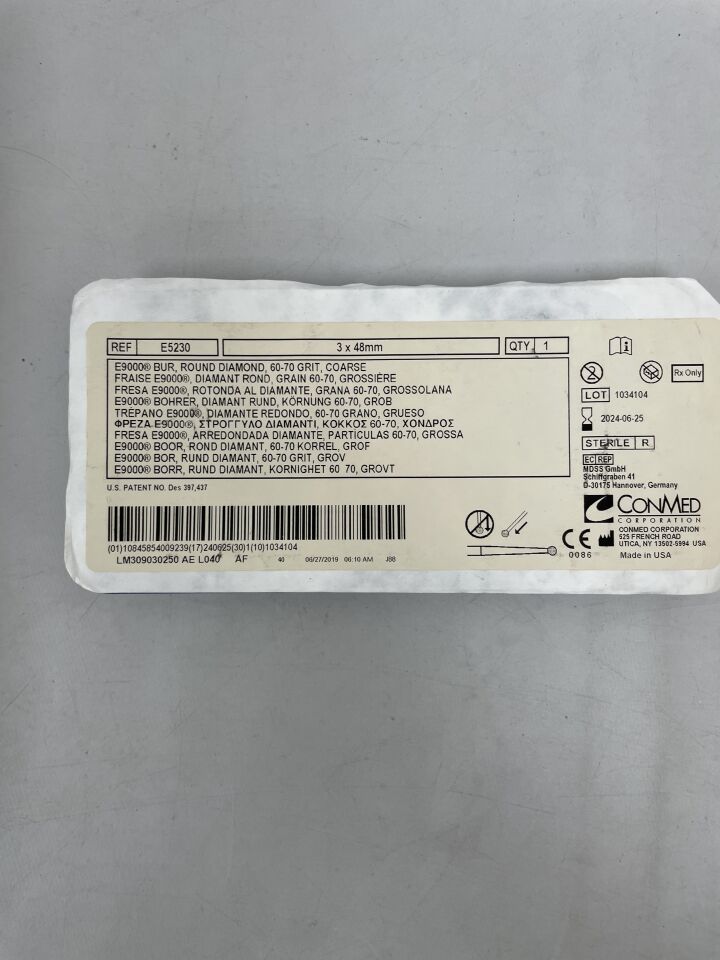 E5230 - CONMED - 3 x 48mm e9000 bur, round diamond, 60-70 grit, coarse, (EA) - ( Expiry Date: 2024-06-25 )