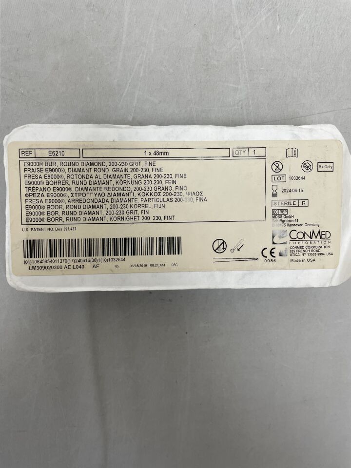 E6210 - CONMED - Fine Round Diamond E Burr, 200-230/Medium Grit, 1 dia. x 48 mm Length, (EA) - ( Expiry Date: 2024-06-16 )