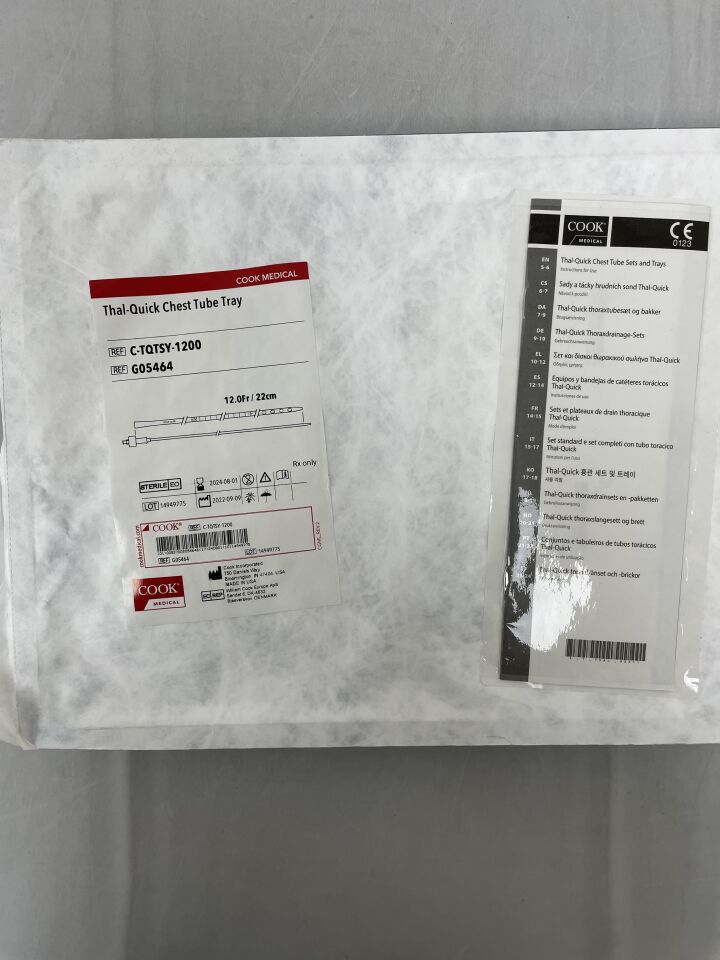 G05464 - COOK - Thal-Quick Chest Tube Tray - C-TQTSY-1200 - 12Fr x 22cm, (EA) - ( Expiry Date: 2024-08-01 )