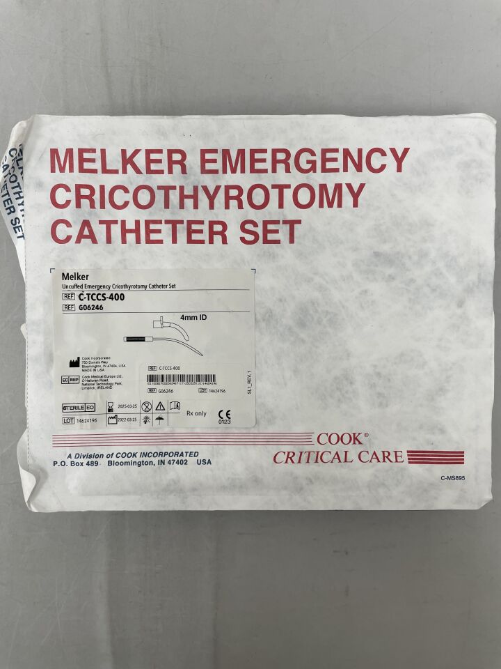 G06246 - COOK - Melker Uncuffed Emergency Cricothyrotomy Catheter Set 4MM, (EA) - ( Expiry Date: 2025-03-25 )