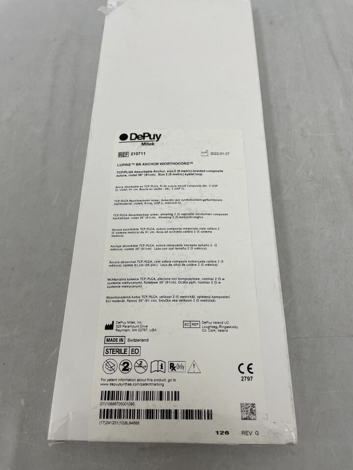 210711 - DEPUY - Lupine BR Biocryl Rapide Biocomposite Suture Anchor with Orthocord Suture, (BX/1) - ( Expiry Date: 2024-12-31 )