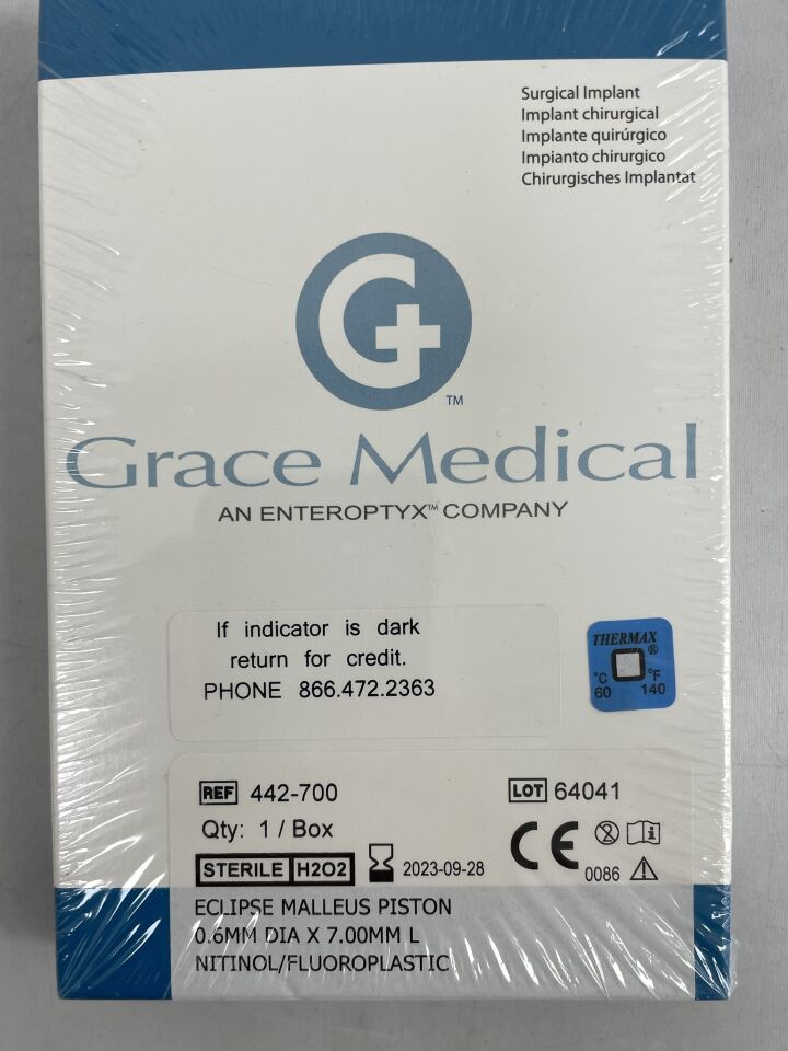 442-700 - GRACE MEDICAL - eclipse malleus piston 0.6mm dia x 7.00mm l nitinol/fluoroplastic, (BX/1) - ( Expiry Date: 2024-08-28 )