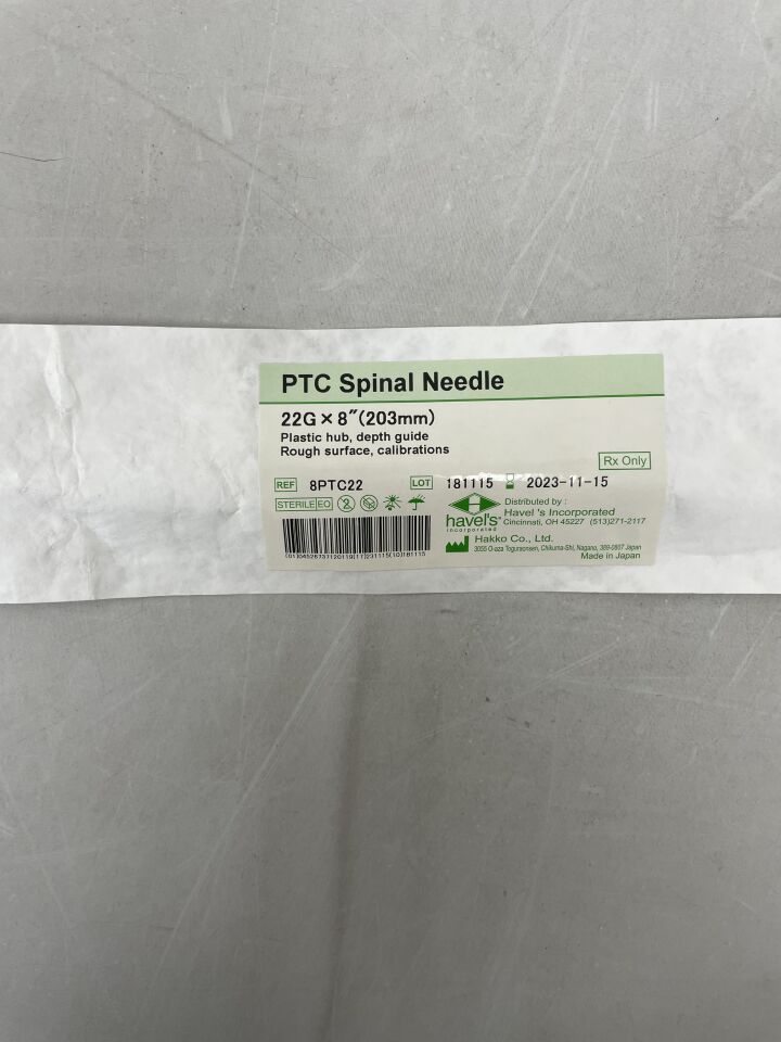 8PTC22 - HAVEL'S - Spinal Needle EchoBlock PTC Quincke Style, 22G x 8", (EA) - ( Expiry Date: 2023-11-15 )