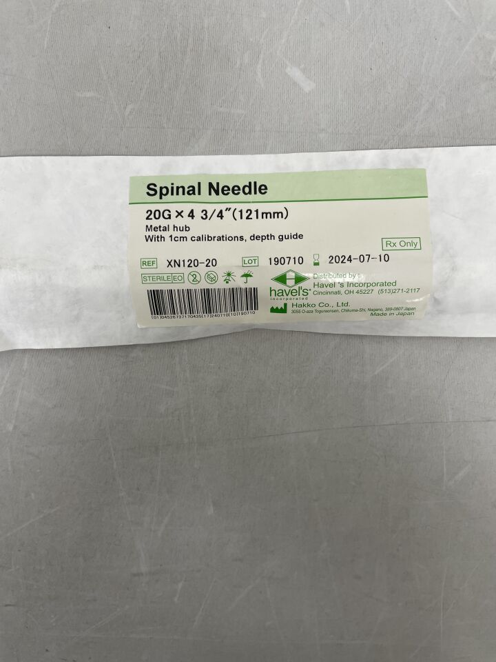 XN120-20 - HAVEL'S - Quincke Spinal Needle, Metal Hub w/1cm Calibrations, Depth Guide, 20G x 4.75", (EA) - ( Expiry Date: 2024-07-10 )