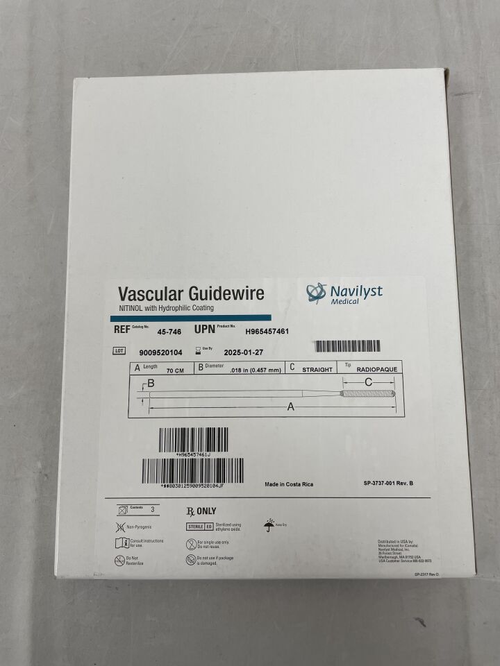 45-746 - NAVILYST - Vascular Guidewire - NITINOL/Hydrophilic - Straight - .018" x 70cm, (BX/1) - ( Expiry Date: 2025-01-27 )