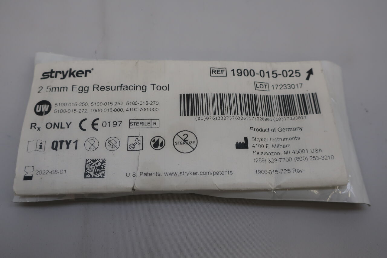 1900-015-025 - STRYKER - Egg Resurfacing Tool, 2.5 mm Size, (EA) - ( Expiry Date: 2024-12-01 )