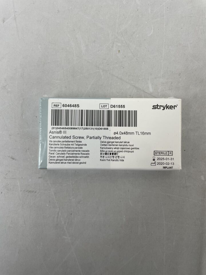 604648S - STRYKER - Asnis III Cannulated Screw, Partially Threaded, 4.0 x 48mm, (BX/1) - ( Expiry Date: 2025-01-31 )