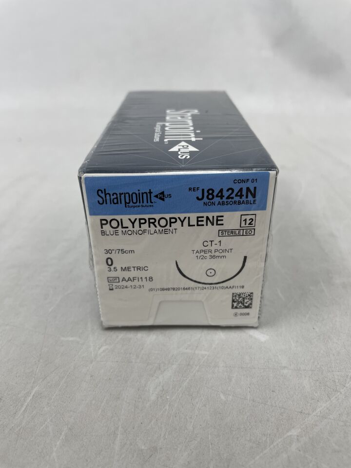J8424N - SURGICAL SPECIALTIES - 0 Sharpoint Polypropylene Blue 1x30" CT-1, (BX/12) - ( Expiry Date: 2024-12-31 )