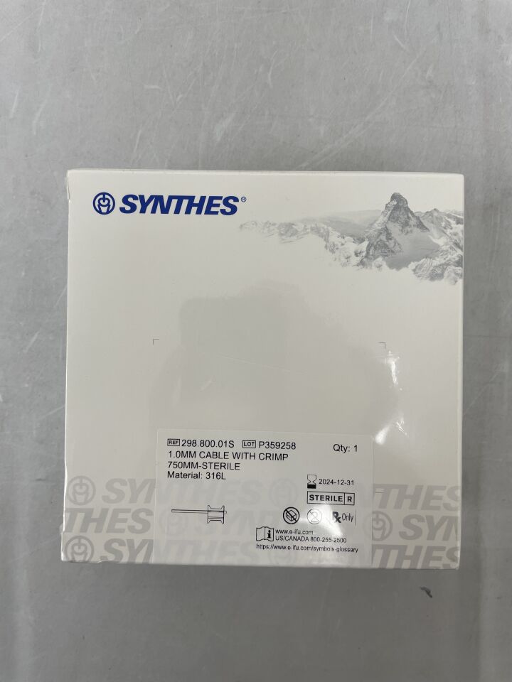 298.800.01S - SYNTHES - Stainless Steel Cable with Crimp, 1 dia. x 750 mm Length, Sterile, (BX/1) - ( Expiry Date: 2024-12-31 )