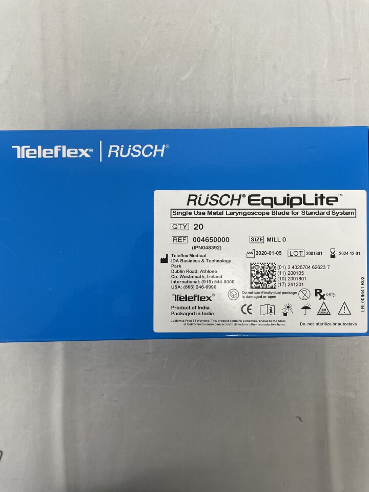 4650000 - TELEFLEX - Rusch EquipLite Single Use Metal Laryngoscope Blade For Standard System, (BX/20) - ( Expiry Date: 2024-12-01 )